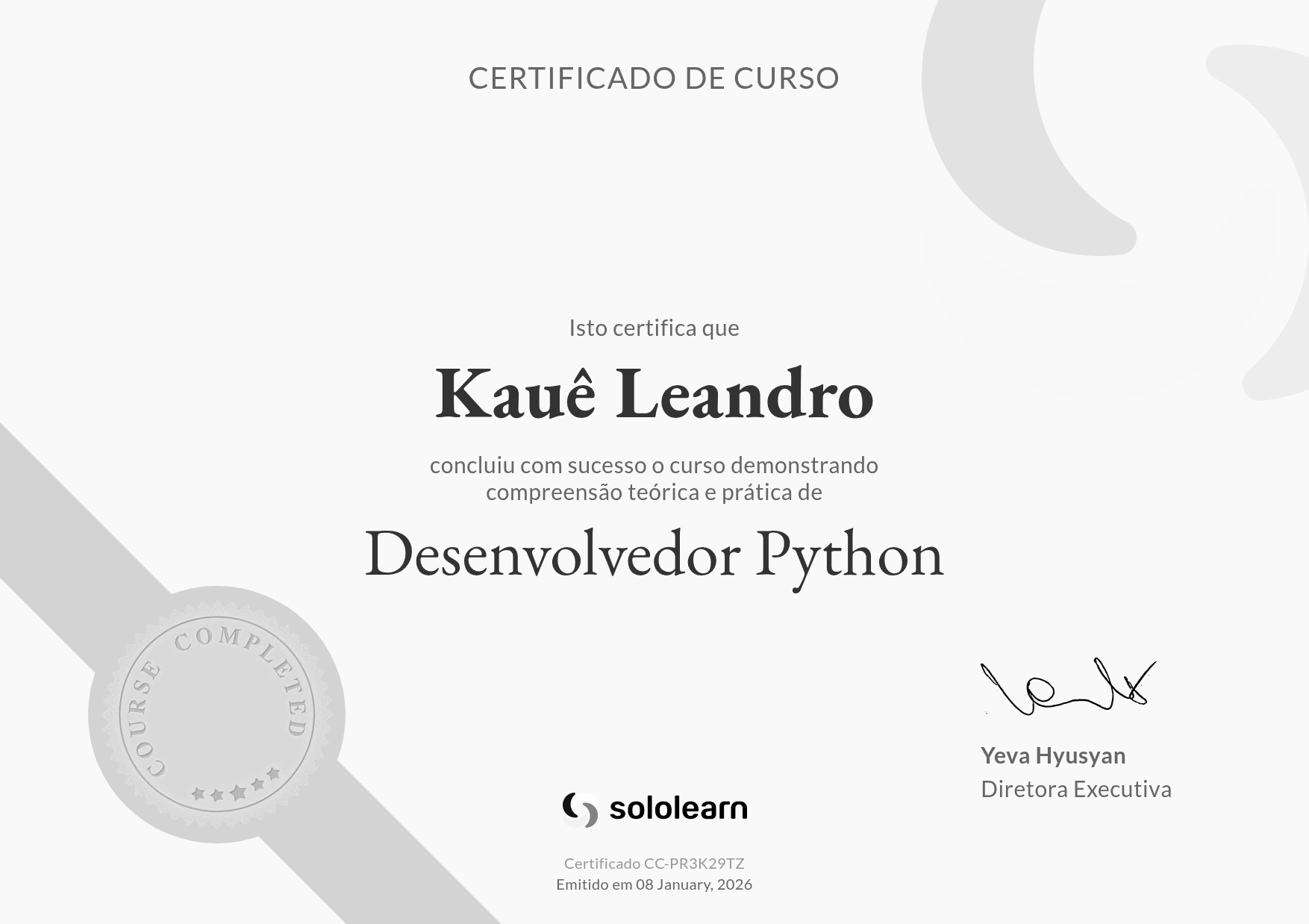certificado de conclusão de python